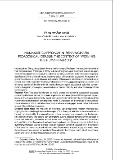 Humanistic approach in Irena Wojar's pedagogical ideas (in the context of "weaving th human fabric")