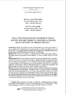 Family relationships and the sense of social support and self-esteem of children in grades seven and eight of primary school