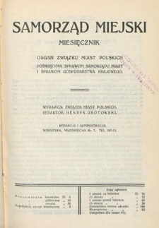 Samorząd Miejski : miesięcznik : organ Związku Miast Polskich poświęcony sprawom samorządu miast w Polsce. T. 6, z. 8 (sierpień 1926)