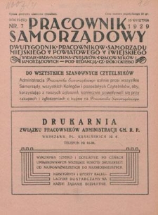 Pracownik Samorządowy : dwutygodnik pracowników samorządu miejskiego, powiatowego i wiejskiego. R. 6=11, nr 7 (15 kwietnia 1929)