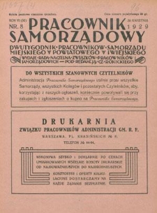 Pracownik Samorządowy : dwutygodnik pracowników samorządu miejskiego, powiatowego i wiejskiego. R. 6=11, nr 8 (30 kwietnia 1929)