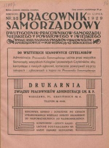Pracownik Samorządowy : dwutygodnik pracowników samorządu miejskiego, powiatowego i wiejskiego. R. 6=11, nr 14-15 (31 lipca 1929)