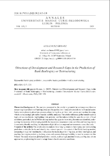 Directions of development and research gaps in the prediction of bank bankruptcy or restructuring