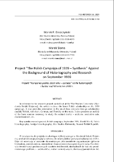 Project “The Polish Campaign of 1939 – synthesis” Against the background of historiography and research on September 1939