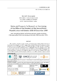Status and prospects for research on functioning of the Office of the President of the Second Polish Republic since mid-October 1938 till December 1939