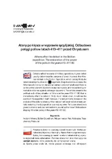 Ateny po klęsce w wyprawie sycylijskiej. Odbudowa potęgi polis w latach 413&ndash;411 przed Chrystusem