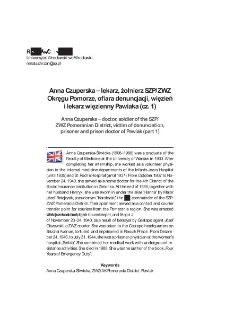 Anna Czuperska &ndash; lekarz, żołnierz SZP/ZWZOkręgu Pomorze, ofiara denuncjacji, więzieńi lekarz więzienny Pawiaka (cz. 1)