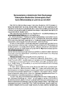 Sprawozdanie z działalności Koła Naukowego Historyk&oacute;w Student&oacute;w Uniwersytetu MariiCurie-Skłodowskiej w Lublinie za rok 2024