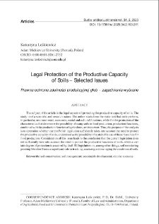 Legal protection of the productive capacity of soils &ndash; selected issues