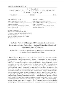 Selected Aspects of Ecological Dimensions of Ecotourism Development in the Networks of National Natural and Regiona lLandscape Parks of Ukraine