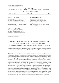 Potentially important areas for the Eurasian lynx (Lynx lynx) as a basis for determining the structural elements of the eco-network of the Transcarpathian Region in Ukraine