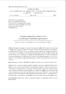 Przegląd wskaźnik&oacute;w jakości życiaw systemach wskaźnik&oacute;w społecznych