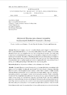 Aktywność fizyczna jako element wyjazd&oacute;w turystycznych student&oacute;w turystyki i rekreacji