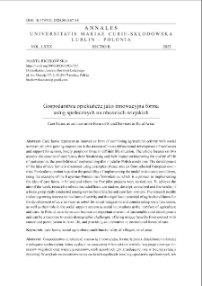 Gospodarstwa opiekuńcze jako innowacyjna forma usług społecznych na obszarach wiejskich