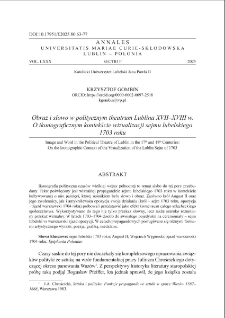 Obraz i słowo w politycznym theatrum Lublina XVII&ndash;XVIII w. O ikonograficznym kontekście wizualizacji sejmu lubelskiego1703 roku