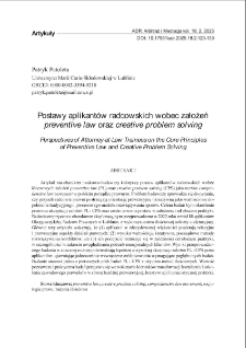 Postawy aplikant&oacute;w radcowskich wobec założeń preventive law oraz creative problem solving