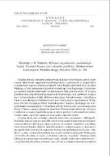 Recenzja: J. R. Sielezin, Wybrane zagadnienia z metodologii badań. Kontekst historyczny i aktualne problemy, WydawnictwoUniwersytetu Wrocławskiego, Wrocław 2024, ss. 184