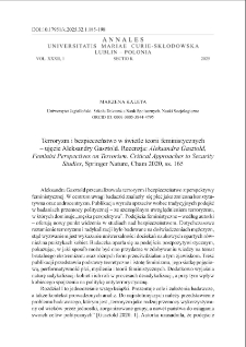 Terroryzm i bezpieczeństwo w świetle teorii feministycznych &ndash; ujęcie Aleksandry Gasztold. Recenzja: Aleksandra Gasztold , Feminist Perspectives on Terrorism. Critical Approaches to Security Studies, Springer Nature, Cham 2020 , ss. 165