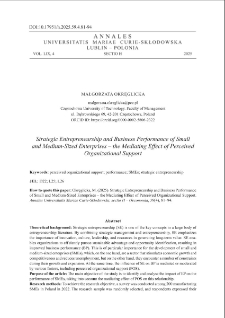 Strategic entrepreneurship and business performance of small and medium - sized enterprises &ndash; the mediating effect of perceived organizational support