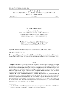 Institutional aspects of the unfinished privatization in Poland. an essay