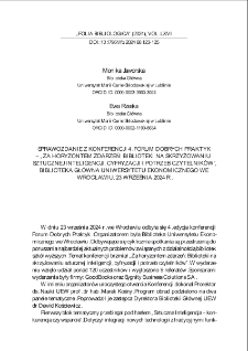 Sprawozdanie z konferencji 4. Forum Dobrych Praktyk &ndash; &bdquo;Za horyzontem zdarzeń: biblioteki na skrzyżowaniu sztucznej inteligencji, cyfryzacji i potrzeb czytelnik&oacute;w&rdquo;, Biblioteka Gł&oacute;wna Uniwersytetu Ekonomicznego we Wrocłąwiu, 23 września 2024 r.