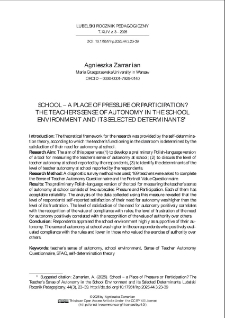 School &ndash; a place of pressure or participation? the teacher&rsquo;s sense of autonomy in the school environment and its selected determinants