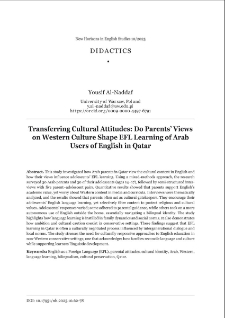 Transferring cultural attitudes: do parents&rsquo; Views on Western culture shape EFL learning of Arab users of English in Qatar