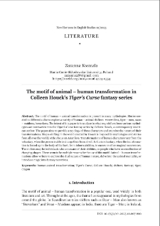 The motif of animal &ndash; human transformation in Colleen Houck&rsquo;s Tiger&rsquo;s Curse fantasy series
