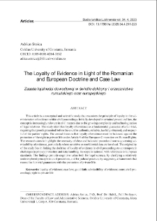 The loyalty of evidence in light of the Romanian and European doctrine and case law