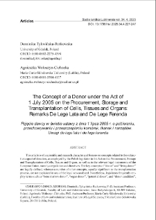 The concept of a donor under the Act of 1 July 2005 on the procurement, storage and transplantation of cells, tissues and organs: remarks de lege lata and de lege ferenda