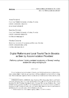 Digital platforms and local tourist Tax in Slovakia as seen by accommodation providers