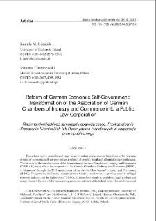 Reform of german economic self - government : transformation of the Association of German chambers of Industry and commerce into a public Law corporation