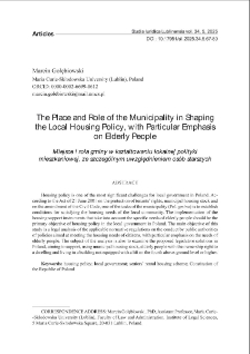 The place and role of the municipality in shaping the local housing policy, with particular emphasison elderly people