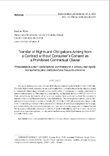 Transfer of rights and obligations arising froma contract without consumer&rsquo; s consent asa prohibited contractual clause