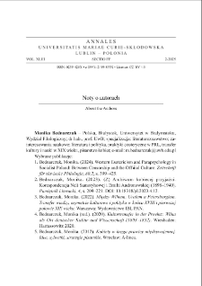 Annales Universitatis Mariae Curie-Skłodowska. Sectio FF, Philologiae Vol. 43 (2025), 2. Noty o autorach