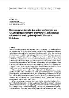Społeczeństwo obywatelskie a sieci społecznościowe w Serbii podczas kampanii prezydenckiej 2017: analiza w kontekście teorii &bdquo;globalnej wioski&rdquo; Marshalla McLuhana