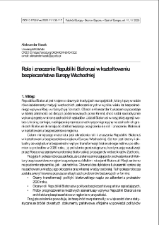 Rola i znaczenie Republiki Białorusi w kształtowaniu bezpieczeństwa Europy Wschodniej