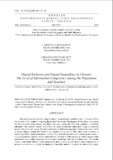 Digital Inclusion and Digital Inequalities in Ukraine:The Level of Information Competence among the Population and Teachers