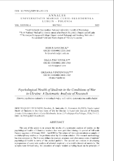 Psychological Health of Students in the Conditions of Warin Ukraine: A Systematic Analysis of Research