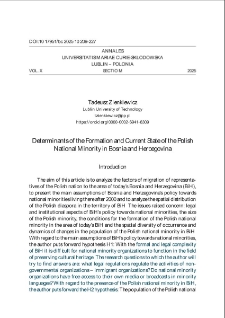 Determinants of the Formation and Current State of the Polish National Minority in Bosnia and Hercegovina