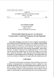Ochrona os&oacute;b niepełnosprawnych na rynku pracyw konwencjach i zaleceniach Międzynarodowej Organizacji Pracy