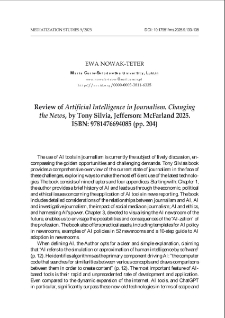 Review of Artificial Intelligence in journalism. Changing the news, by Tony Silvia, Jefferson: McFarland 2025. ISBN: 9781476694085 (pp. 204)