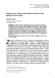 Naduzywanie władzy rodzicielskiej w swietle prawa karnego i kryminologii