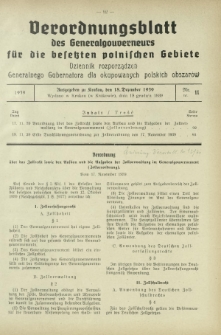 Verordnungsblatt des Generalgouverneurs für die Besetzten Polnischen Gebiete = Dziennik Rozporządzeń Generalnego Gubernatora dla Okupowanych Polskich Obszarów / hrsg. vom Amt des Generalgouverneurs. 1939, Nr 11 (18 Dezember)