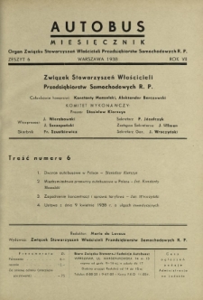 Autobus : organ Związku Stowarzyszeń Właścicieli Przedsiębiorstw Samochodowych R. P. / red. Maria de Lavaux. R. 7 [i.e. 8], z. 6 (1938)