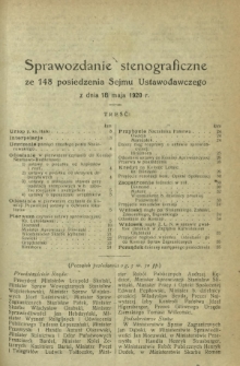 Sprawozdanie Stenograficzne z 148 Posiedzenia Sejmu Ustawodawczego z dnia 18 maja 1920 r.