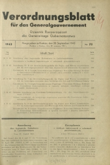Verordnungsblatt für das Generalgouvernement = Dziennik Rozporządzeń dla Generalnego Gubernatorstwa. 1943, Nr. 75 (20. September)