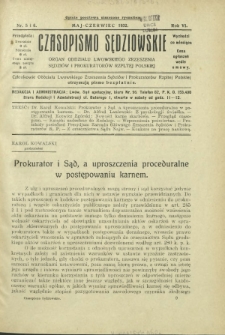 Czasopismo Sędziowskie : organ Oddziału Lwowskiego Zrzeszenia Sędziów i Prokuratorów Rzpltej Polskiej. R. 6, nr 5-6 (maj-czerwiec 1932)