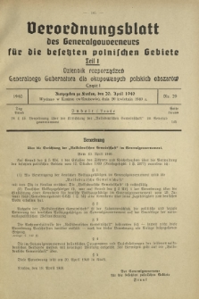 Verordnungsblatt des Generalgouverneurs für die Besetzten Polnischen Gebiete = Dziennik Rozporządzeń Generalnego Gubernatora dla Okupowanych Polskich Obszarów. Teil 1, Nr 29 (20 April 1940)
