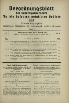 Verordnungsblatt des Generalgouverneurs für die Besetzten Polnischen Gebiete = Dziennik Rozporządzeń Generalnego Gubernatora dla Okupowanych Polskich Obszarów. Teil 2, Nr 9 (12 Februar 1940)